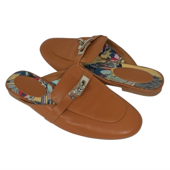 Hermes Leather Slip-On Mules Brown with Silver Tone Hardware Size 37